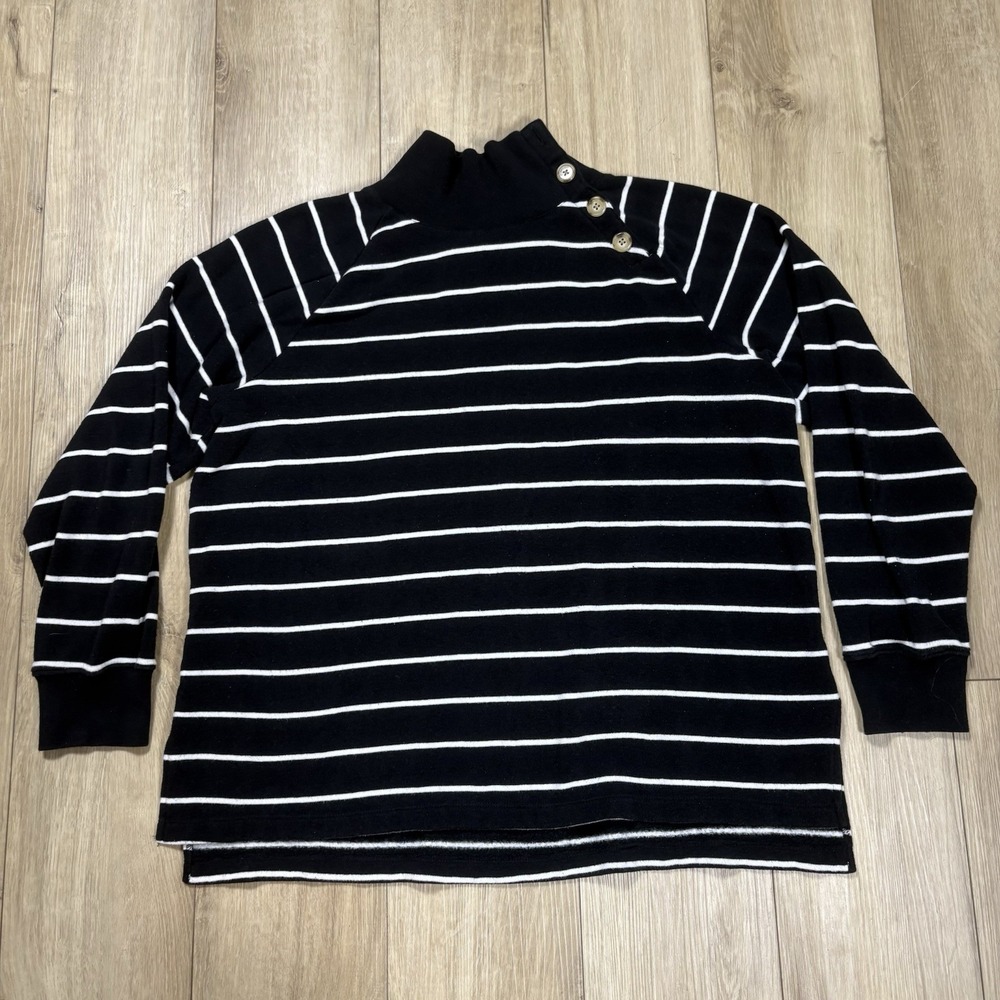 J Crew Wide Button Sweatshirt Womens Striped High Neck Long Sleeve Size XL